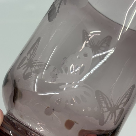 Y2K Amethyst Candleholder Purple Glass Etched Butterfly Pillar Lamp Vase - Picture 6 of 9